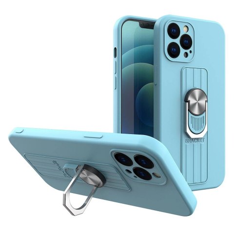 Ring Case silikonowe etui z uchwytem na palec i podstawką do iPhone 11 Pro jasnoniebieski