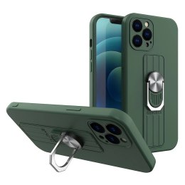 Ring Case silikonowe etui z uchwytem na palec i podstawką do iPhone 12 mini ciemnozielony