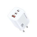 Ładowarka sieciowa GaN Wozinsky CGWCW 65W USB-A / 2 x USB-C - biała