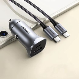 Ugreen szybka ładowarka samochodowa USB-A / USB-C 30W PD PPS szara (CD130)