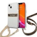 Etui Guess 4G Brown Strap Gold Chain na iPhone 13 mini - przezroczyste