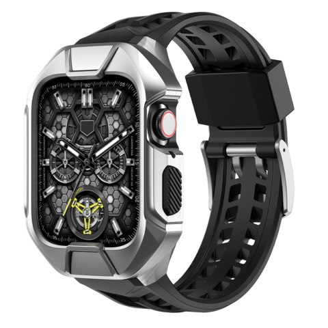 Kingxbar CYF136 2w1 pancerne etui Apple Watch SE, 6, 5, 4 (44 mm) ze stali nierdzewnej z paskiem srebrne