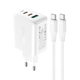 Acefast 2w1 ładowarka sieciowa 2x USB-C / USB-A 65W, PD, QC 3.0, AFC, FCP (zestaw z kablem USB-C 1.2m) biały (A13 white)