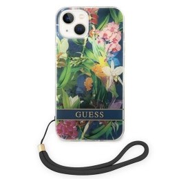 Etui Guess Flower Strap na iPhone 14 - niebieskie