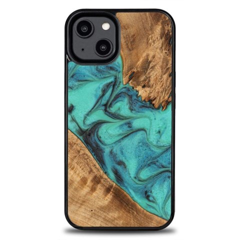 Etui Bewood Unique Turquoise z drewna i żywicy na iPhone 14 - turkusowo-czarne