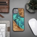 Etui Bewood Unique Turquoise z drewna i żywicy na iPhone 14 - turkusowo-czarne