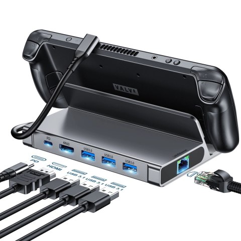 HUB Choetech M52 do Steam Deck USB-C - USB-C PD/USB-A/HDMI/RJ45 - szary