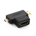 Ugreen przejściówka adapter ze złącza HDMI Typ A (żeński) na mini HDMI (męski) / micro HDMI (męski) czarny (20144)