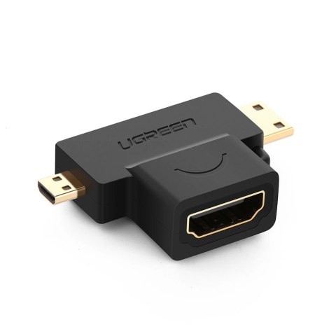 Ugreen przejściówka adapter ze złącza HDMI Typ A (żeński) na mini HDMI (męski) / micro HDMI (męski) czarny (20144)