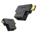 Ugreen przejściówka adapter ze złącza HDMI Typ A (żeński) na mini HDMI (męski) / micro HDMI (męski) czarny (20144)