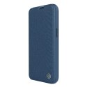 Nillkin Qin Cloth Pro Case etui do iPhone 14 osłona na aparat kabura pokrowiec obudowa z klapką niebieski