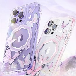 Kingxbar Butterfly Series magnetyczne etui iPhone 14 Pro Max MagSafe etui z motylami niebieskie