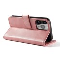 Etui portfel z klapką podstawką do iPhone 15 Pro Magnet Case - różowe