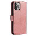 Etui portfel z klapką podstawką do iPhone 15 Pro Magnet Case - różowe