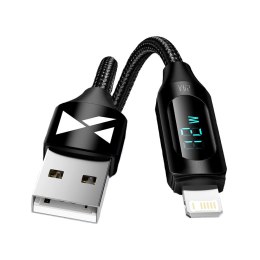 Kabel USB-A - Lightning Wozinsky WUALC1 z wyświetlaczem LED 2.4A 1m - czarny