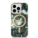 Guess Bundle Pack MagSafe IML Jungle - Set of case for iPhone 14 Pro Max + MagSafe charger (Khaki/Gold)