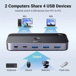 Przełącznik switch Ugreen CM662 USB 3.0 switch 2-in-4 + 2x kabel USB-A - czarny