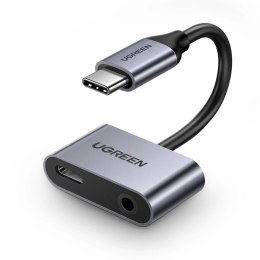 Adapter Ugreen CM193 50596 audio dwuportowy USB-C (męski) - mini jack 3.5mm / USB-C (żeński) - szary