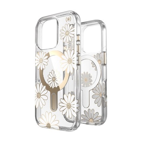 Speck Presidio Lux ClickLock & MagSafe - Case for iPhone 16 Pro (Sunshine Daisies / Clear / Gold)