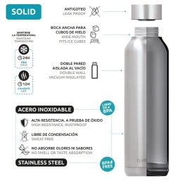 Quokka Solid - Stainless steel double wall vacuum insulated water bottle, portable thermos 630 ml (Jet Black)