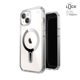 Speck Presidio Perfect-Clear ClickLock & Magsafe - Case for iPhone 15 / iPhone 14 / iPhone 13 (Clear / Chrome Finish / Serene Si